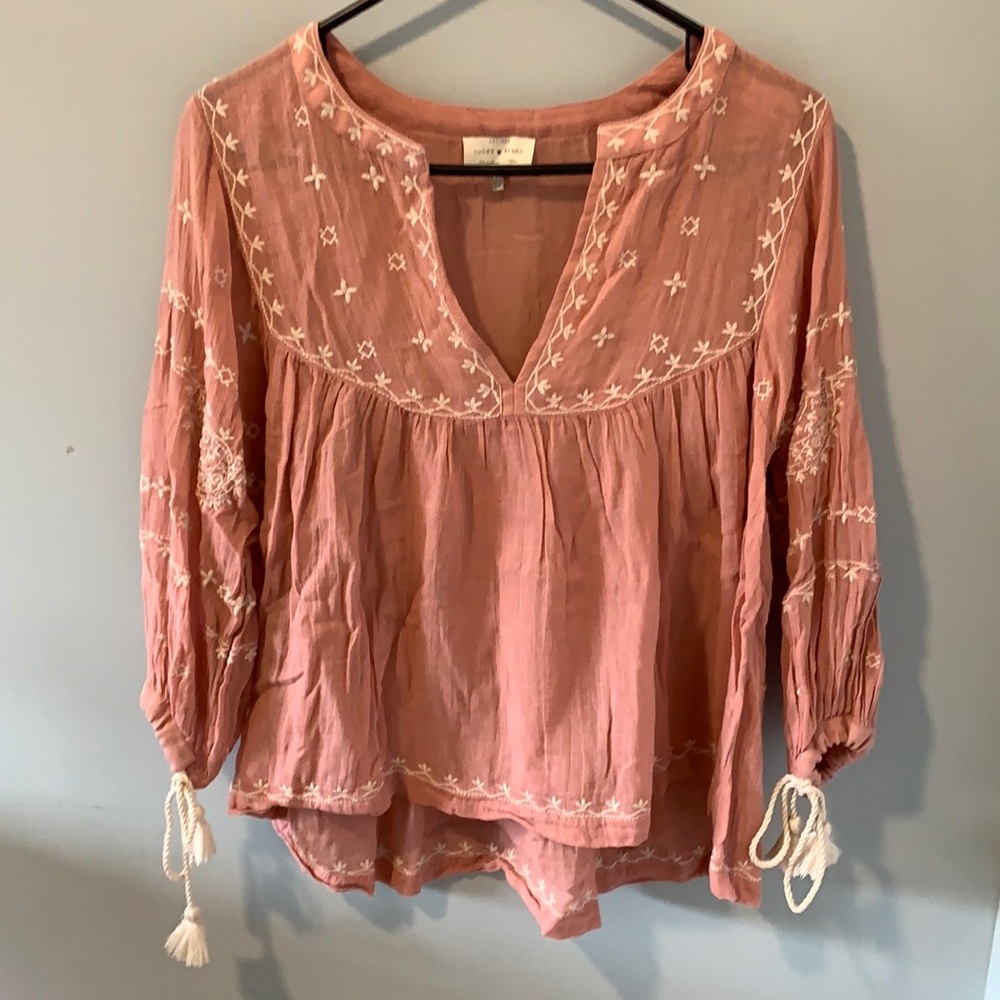 Lucky Brand Pink Embroidered Blouse Womens XS
